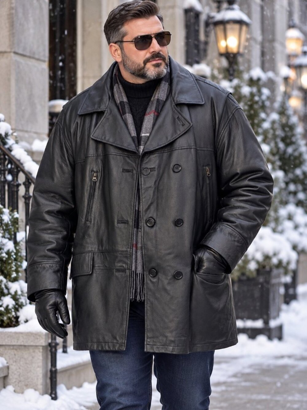 VTG 80s/90s Prestige Leather Men’s 3XL Black Double Breast Insulated Coat GUC